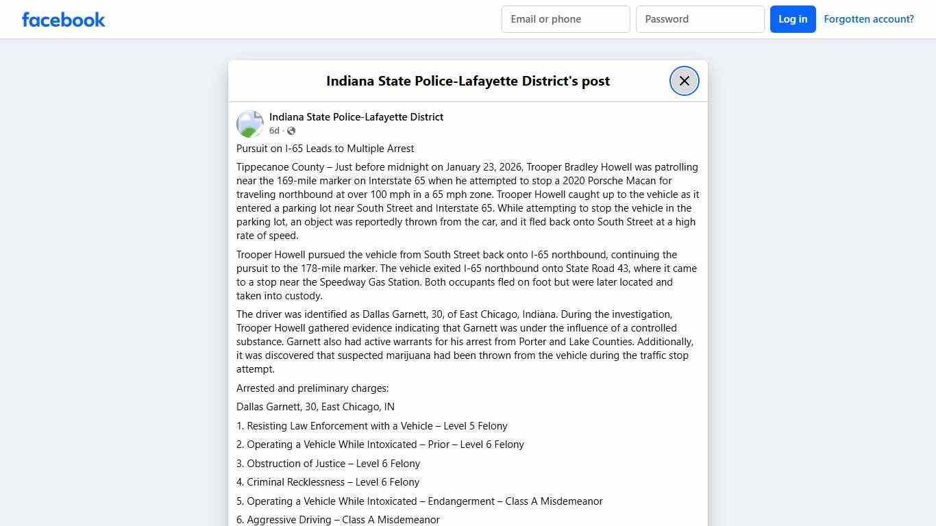 Pursuit on I-65... - Indiana State Police-Lafayette District Facebook